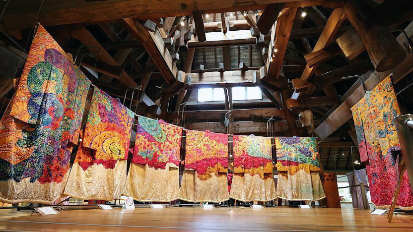 Itchiku Kubota's display at the Art Museum, kimonos of incredible workmanship created during the Muromachi Period (1333-1573).