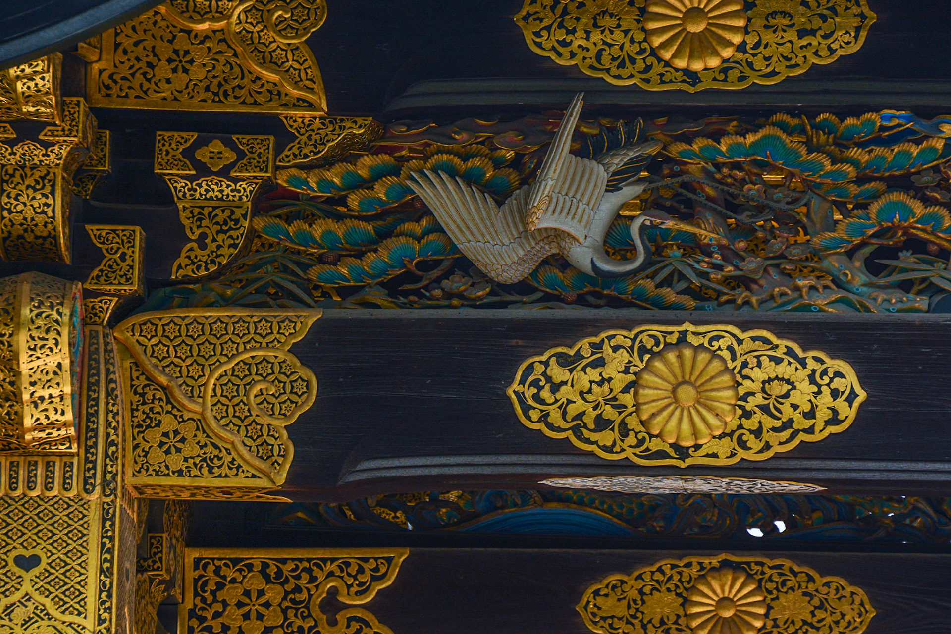 Elaborate wood carvings and timber framed construction is decorated with gold leaf to impress on visitors the wealth and power of the Shogun.
