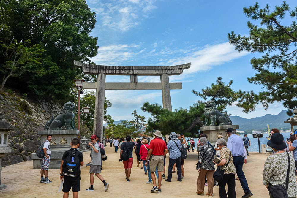Torii gate entrance to the Itsukushima Shrine precinct..