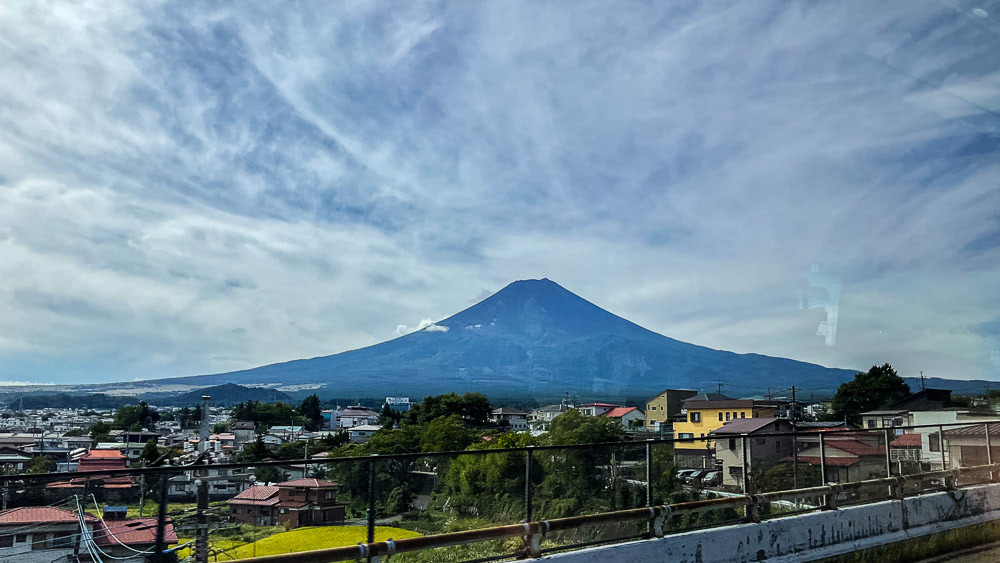 Mt Fuji dominates the landscape as we travel towards Five Lakes.