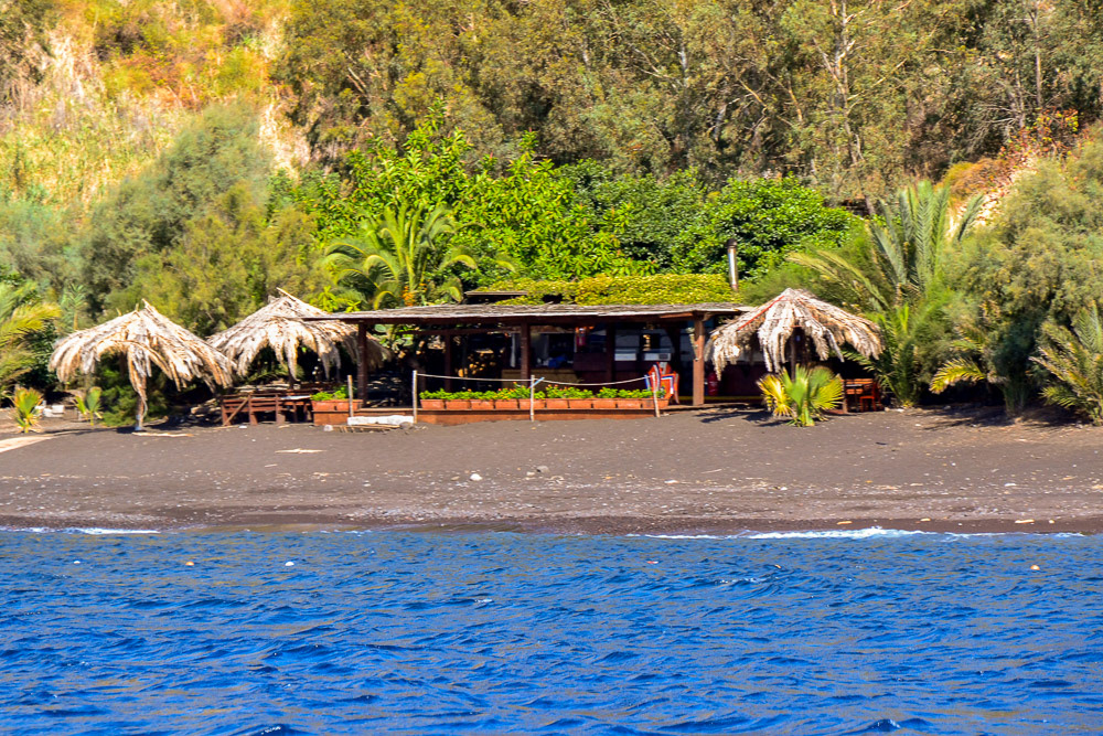 A secluded hideway on a black volcanic beach.