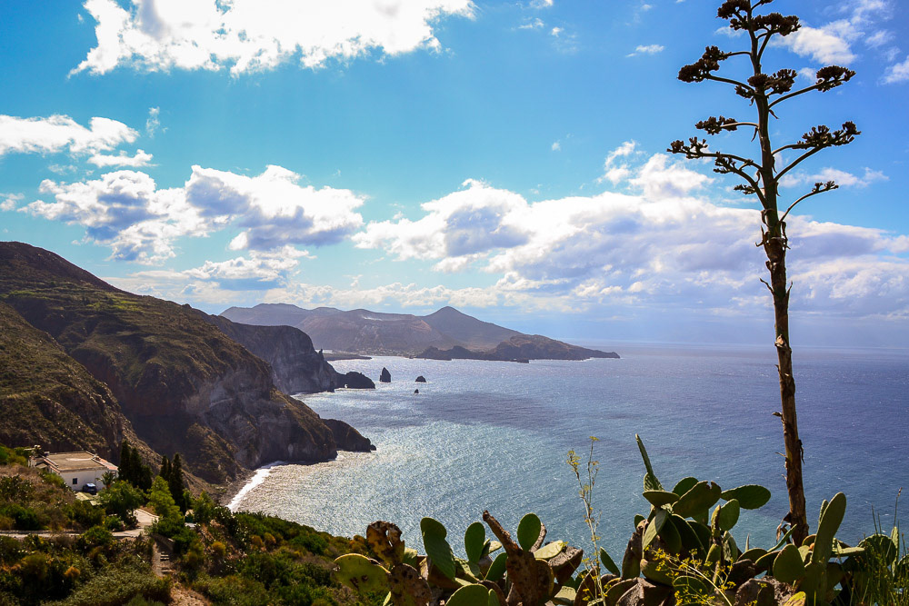 The rugged coast of Lipari Island looking towards Volcano in the south.