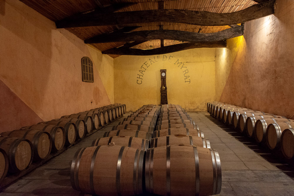 Chateau de Myrat - Cellar timepiece watches over the ageing process.