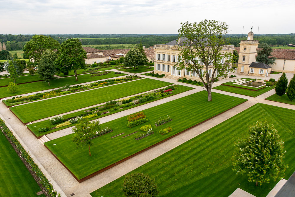 Le Chateau Gaurud-Larose mansion and manicured grounds from their observation tower.