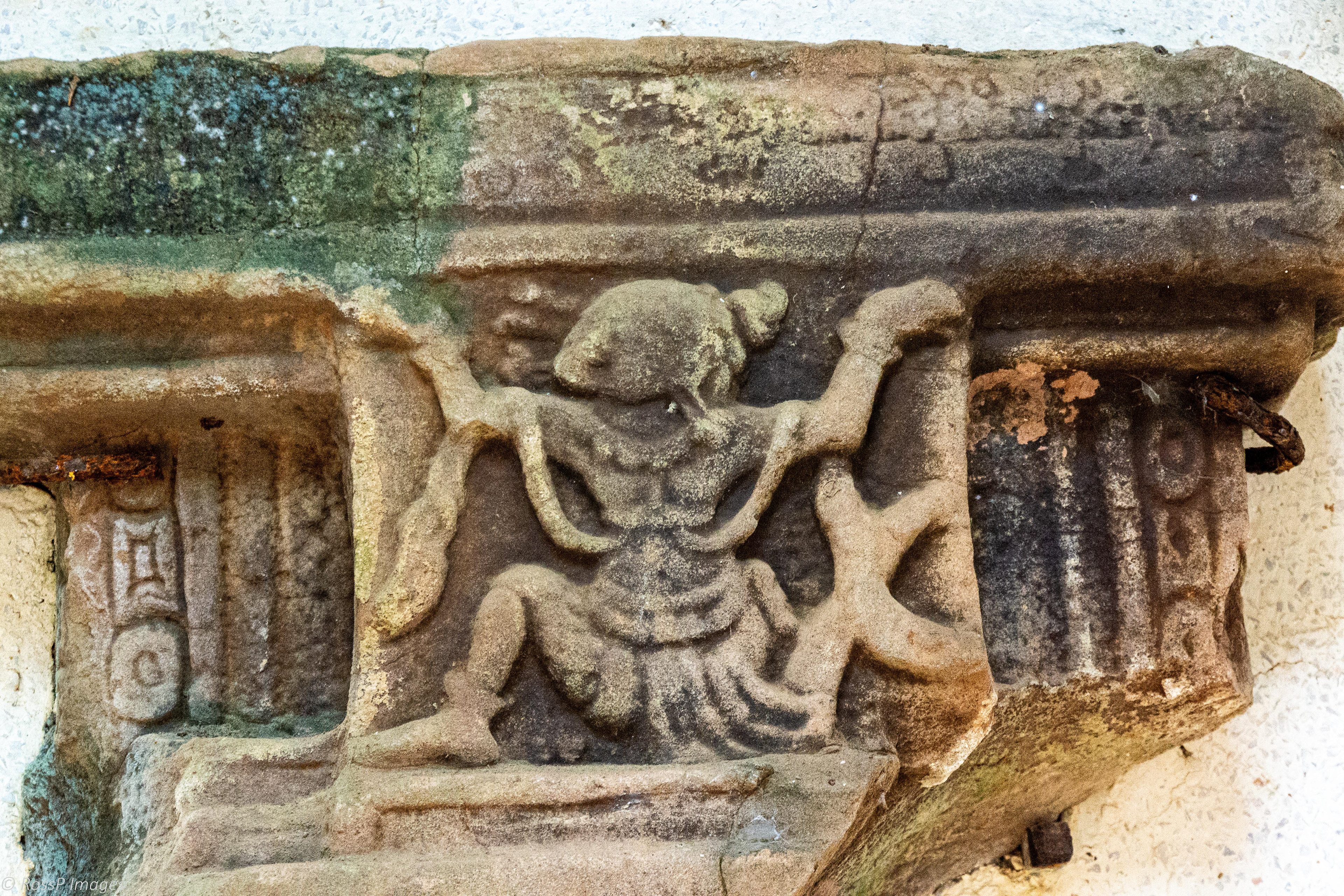 Sandstone bas-relief carvings.