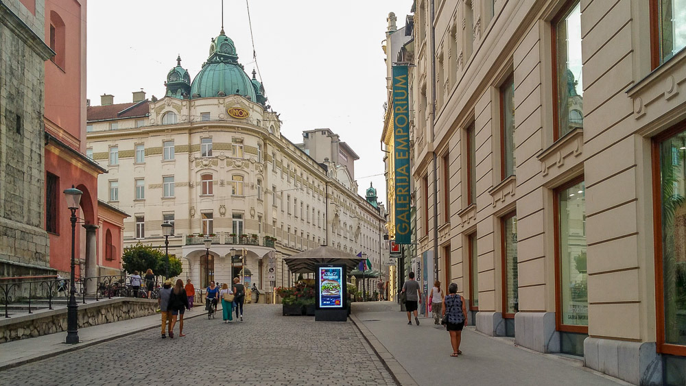 Exploring the streets in the Old Town area of Ljubljana.