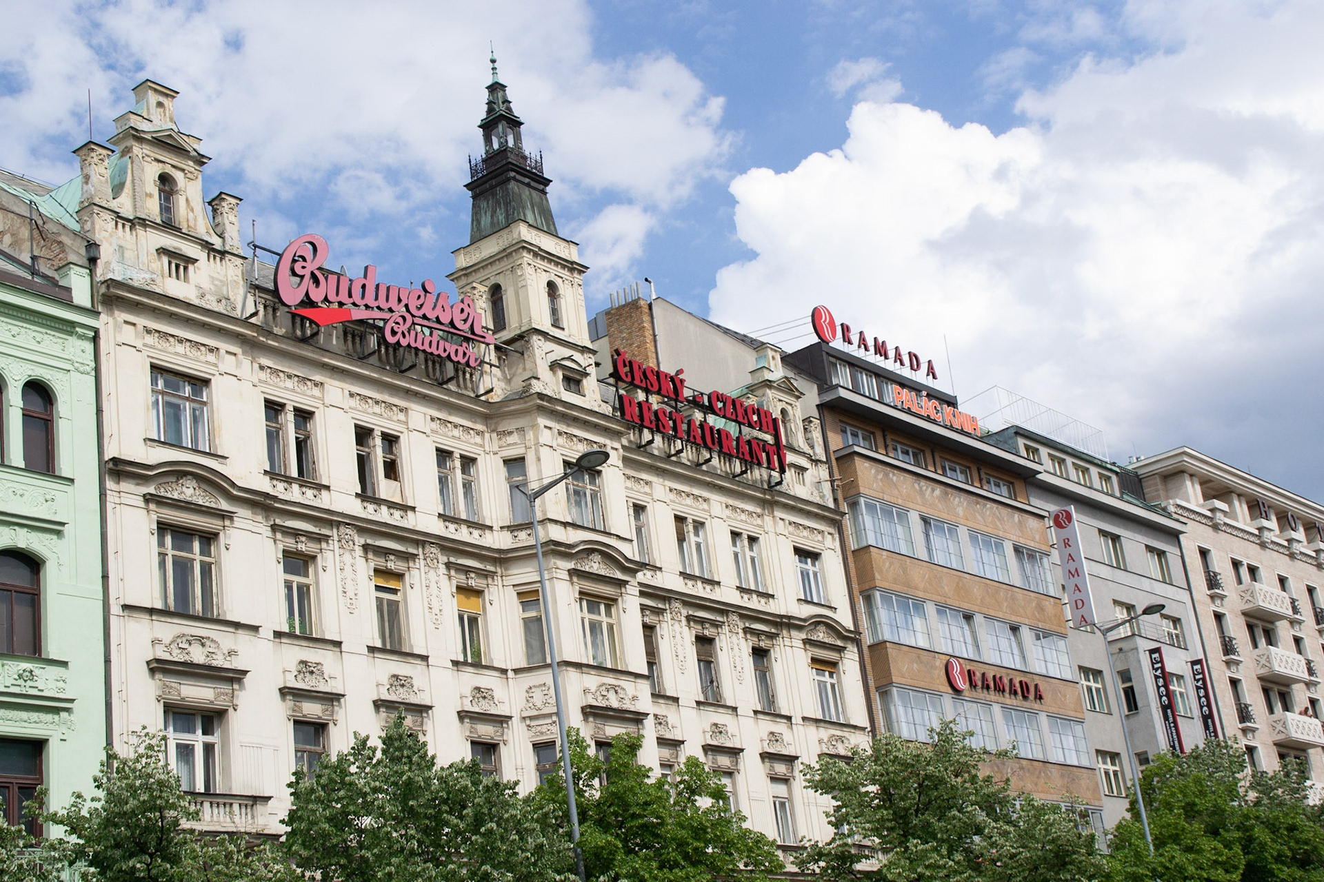 Apartments 0verlooking Wenceslas Square a prime location for advertising Budweiser.