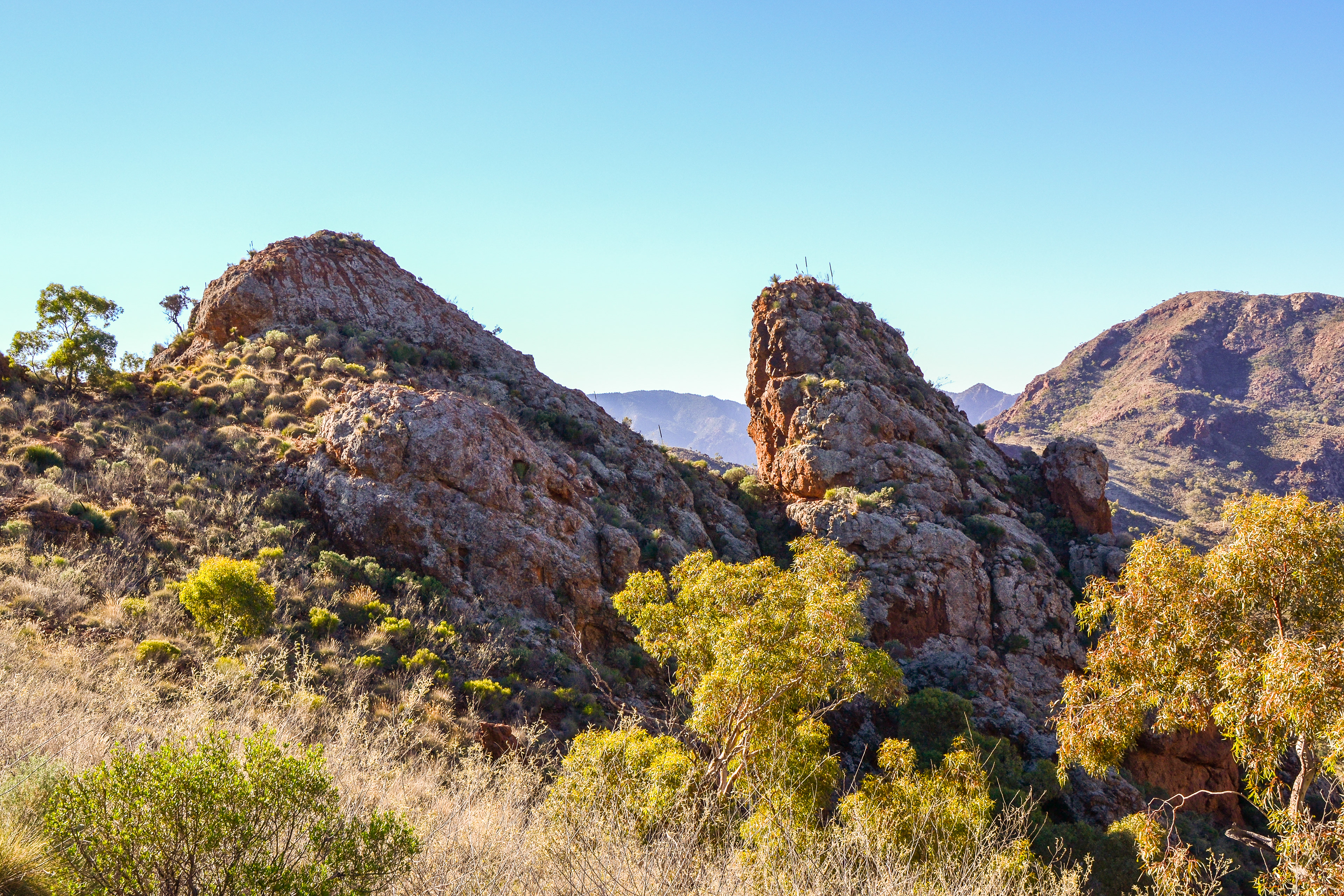 Exposed rock outcrops thrust skywards above the vegetation.