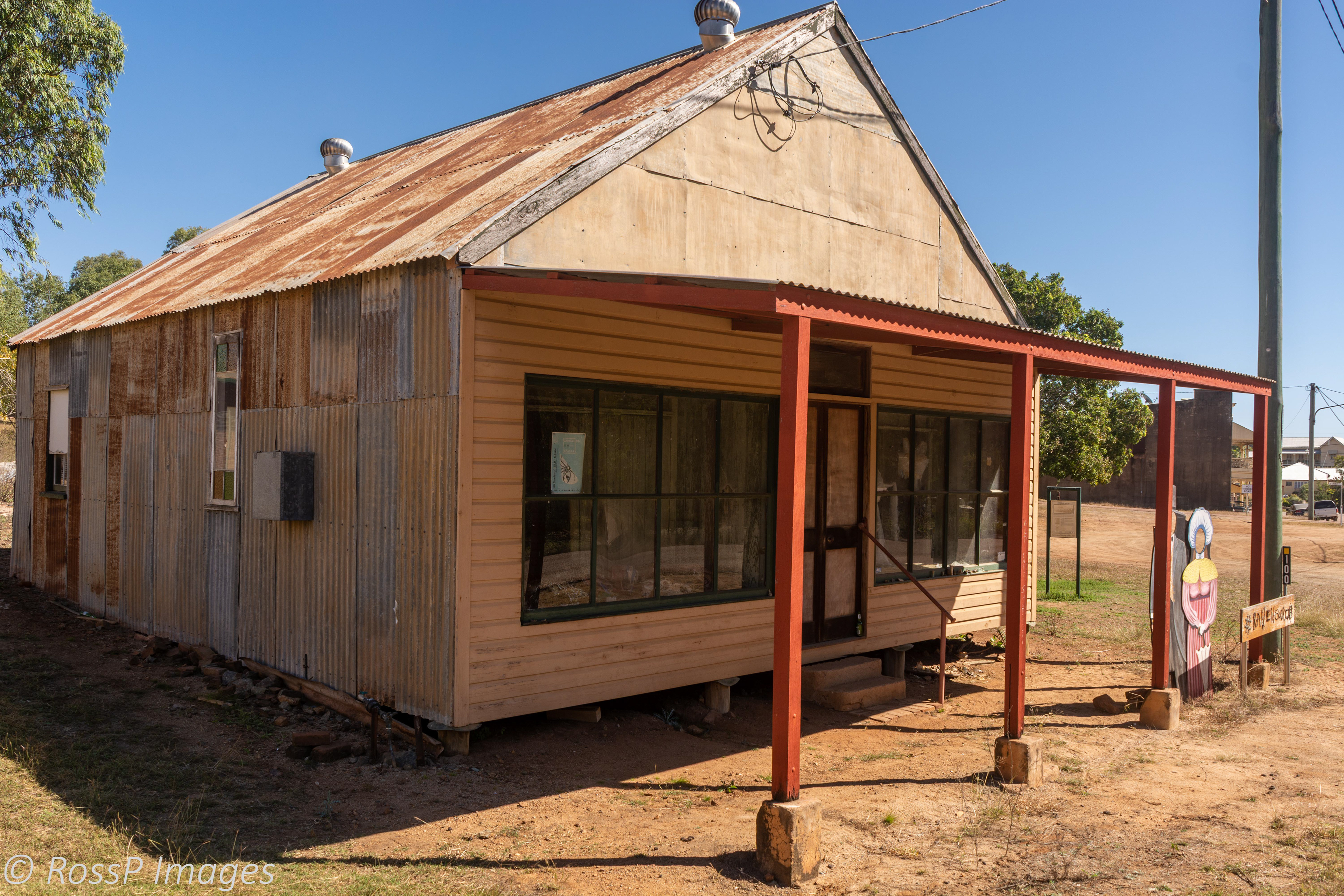 A corrugated iron building with a timber facade is a typical example early construction of the gold rush era.