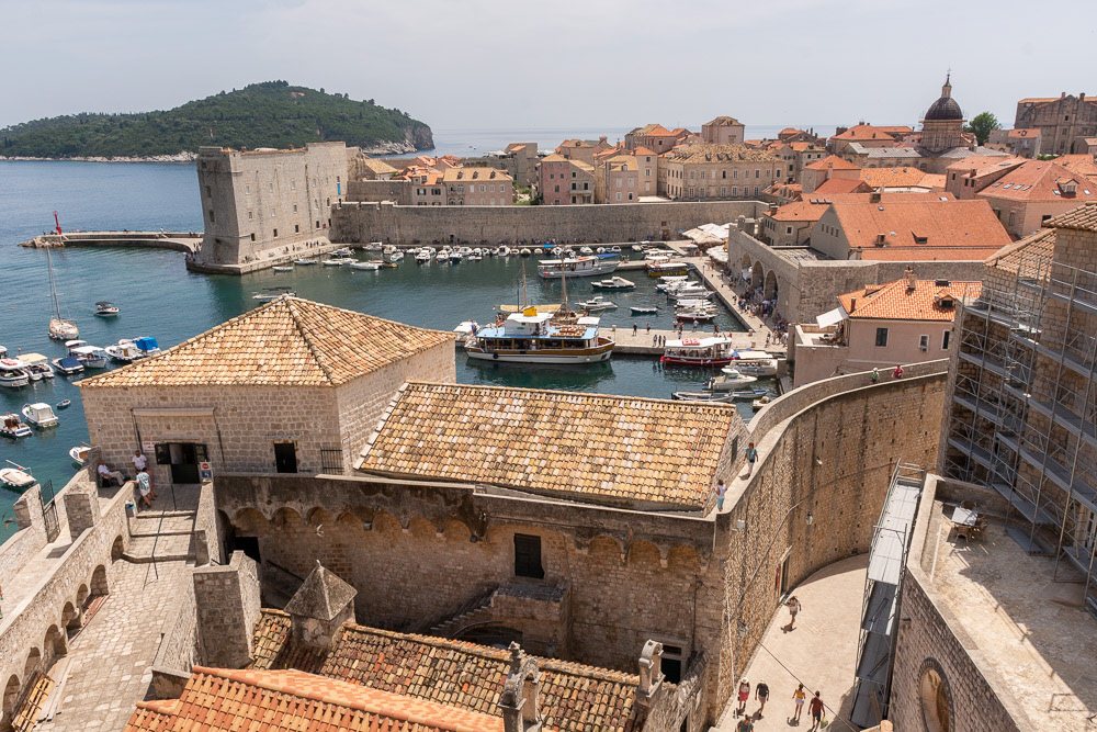 The old Port viewed from the ramparts above Ploce Gate. In the background is Locrum Island.