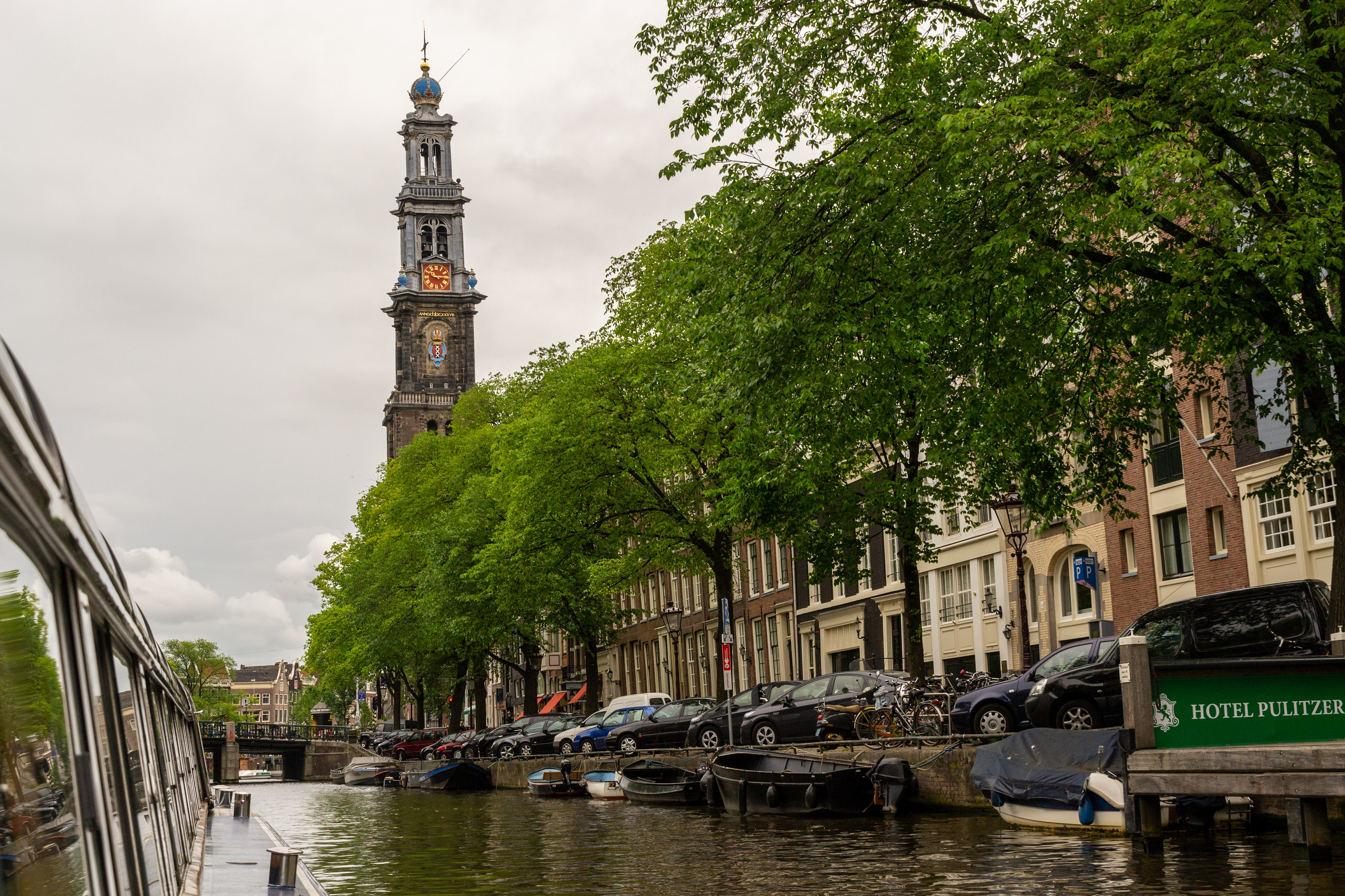 The Westertoren is a prominent landmark above the Westerkerk in the Grachtengordel neighborhood. Rembrandt was buried here.