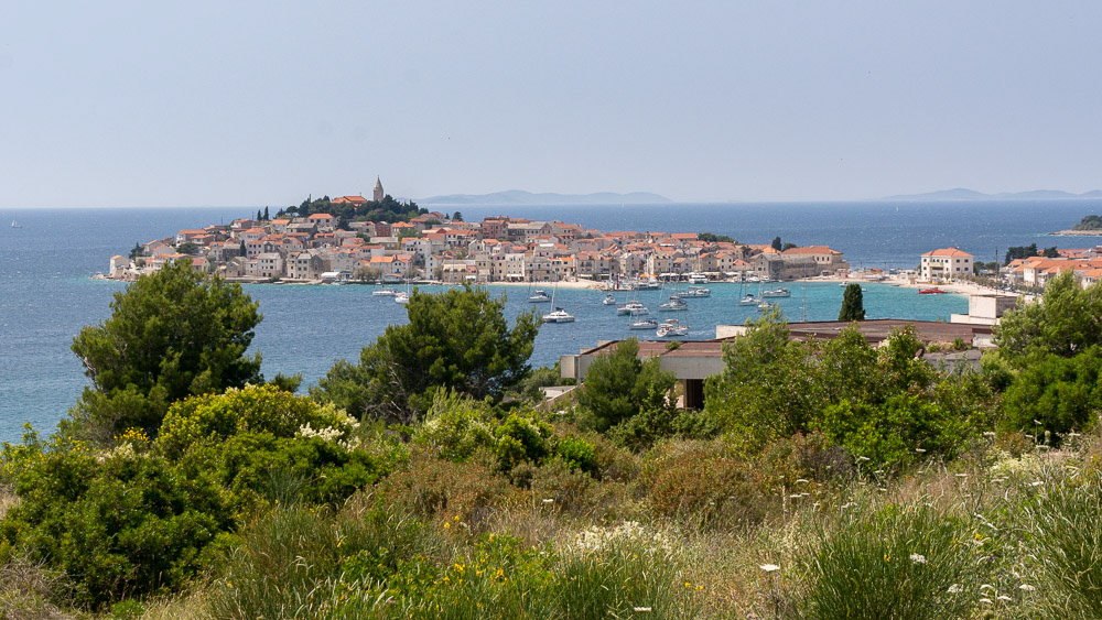Primošten, once an islet close to the mainland. In 1542 the islet was protected walls and towers and a draw bridge connected it to the mainland.