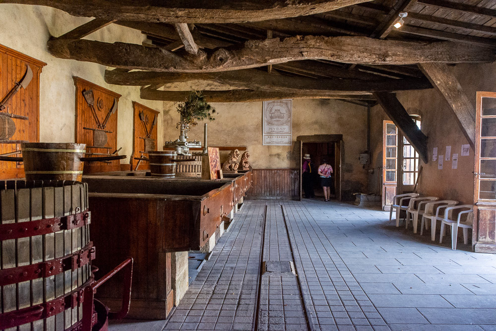 Chateau de Myrat - museum of early winemaking leads into the cellars.