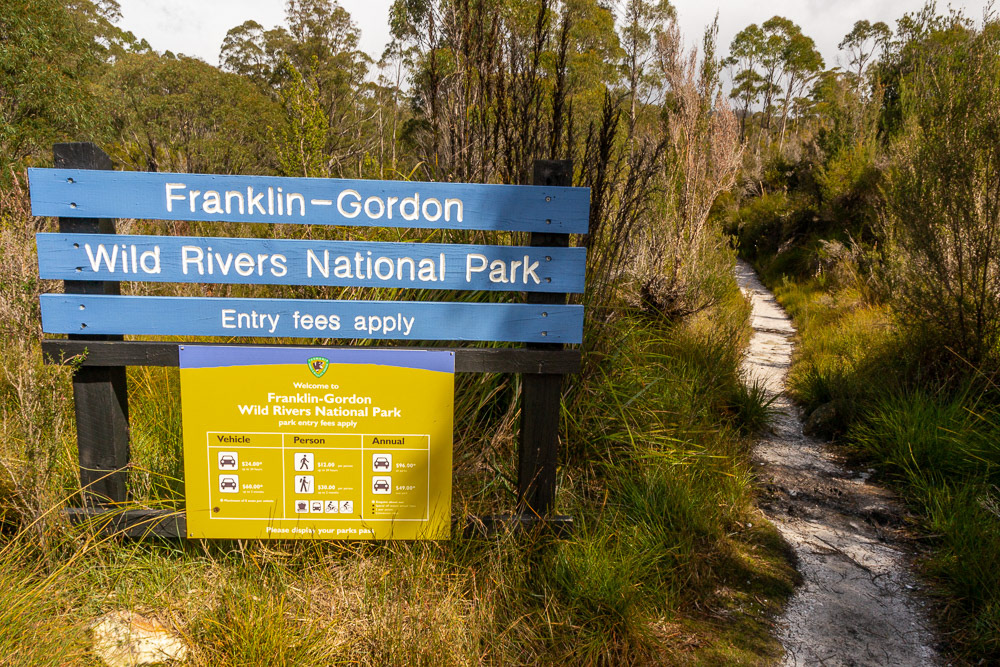 Path entrance off the Lyell Hwy leading to the Franklin River Swing Bridge.