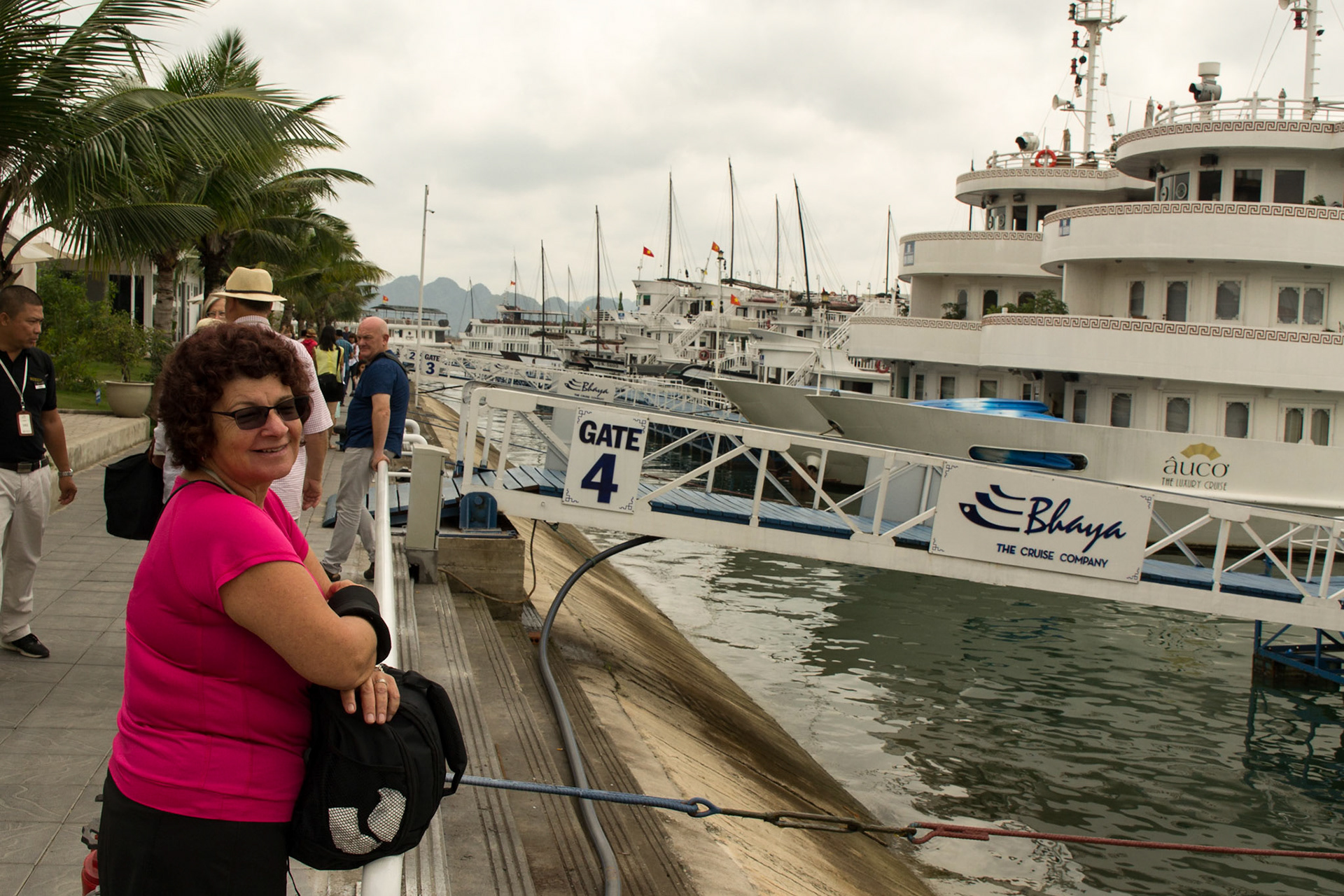 Cheryl waiting to board the ship, our home for the next couple of days