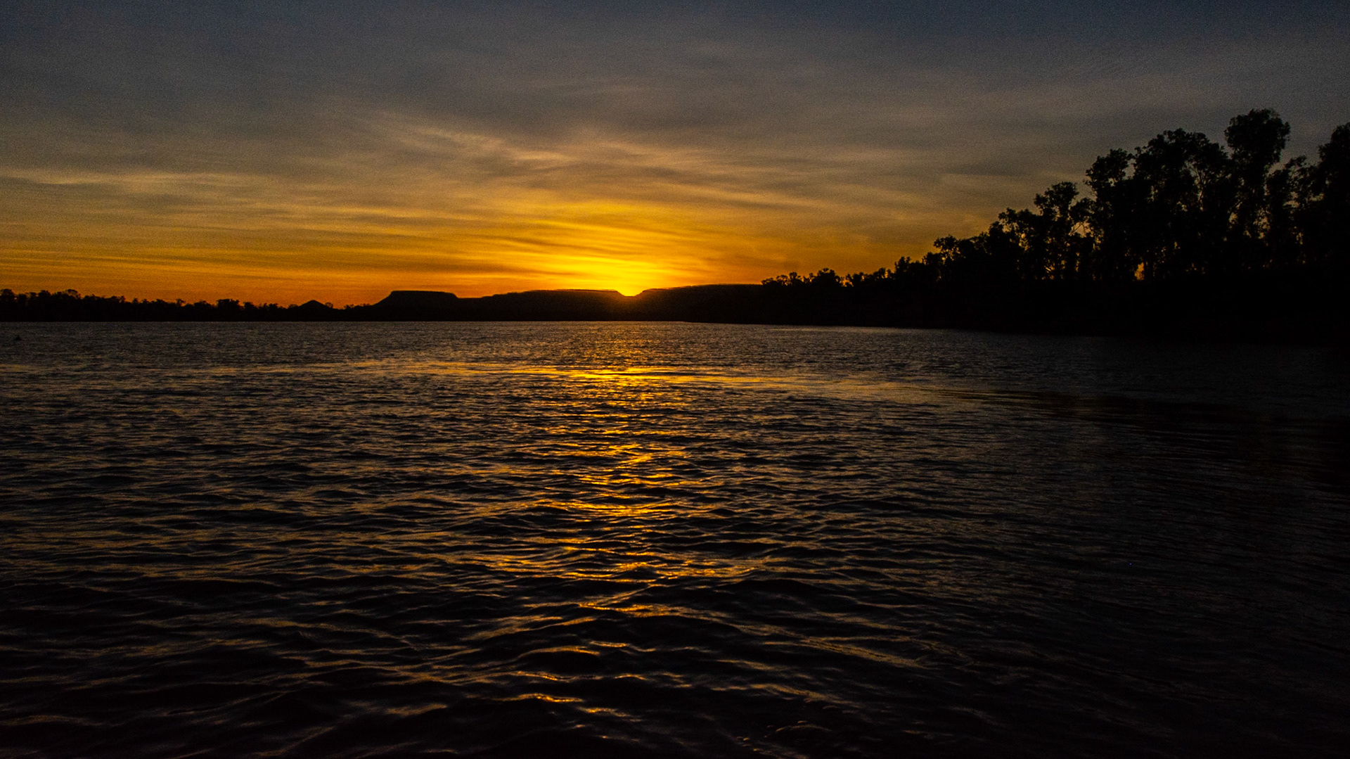 Sunset behind the Yambarran Ranges.