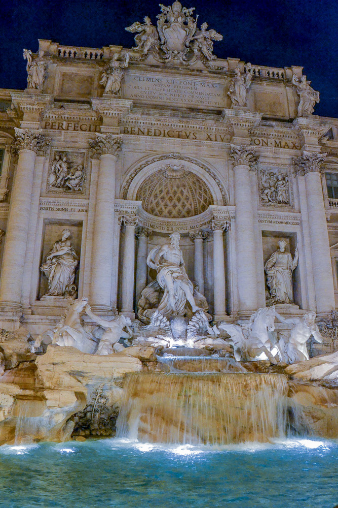 Trevi fountain, the fountain at the junction of three roads (tre vie) marks the terminal point of the Acqua Vergine. One of the aqueducts that supplied water to ancient Rome.