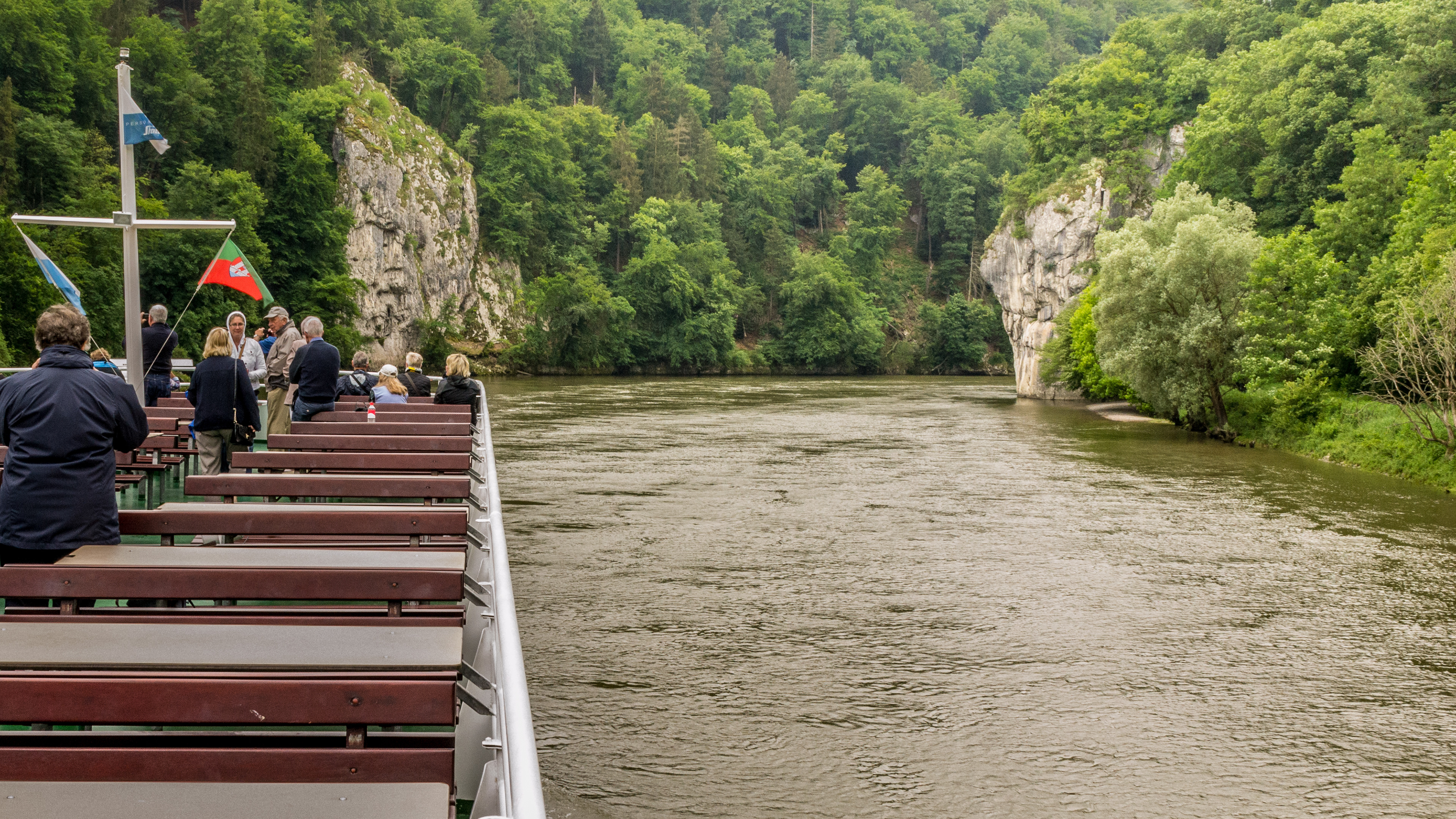 The white cliffs ahead mark the narrowest point on the Danube.