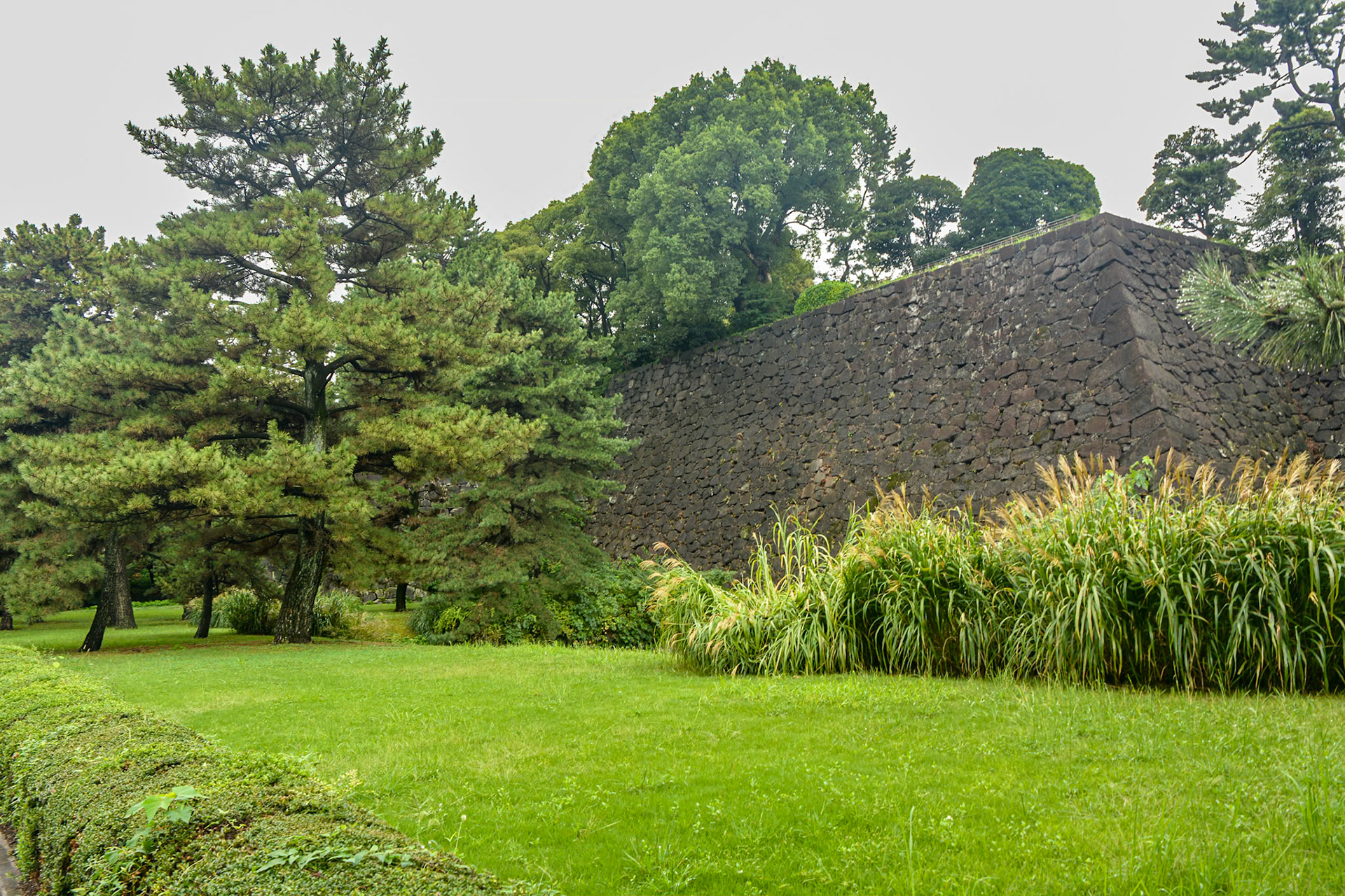 Imperial Palace East Gardens and the restored stonewalls.