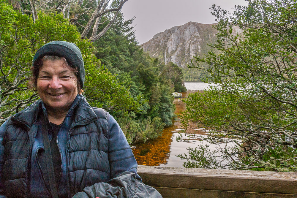 Cher taking a break on the way around Dove Lake trail.