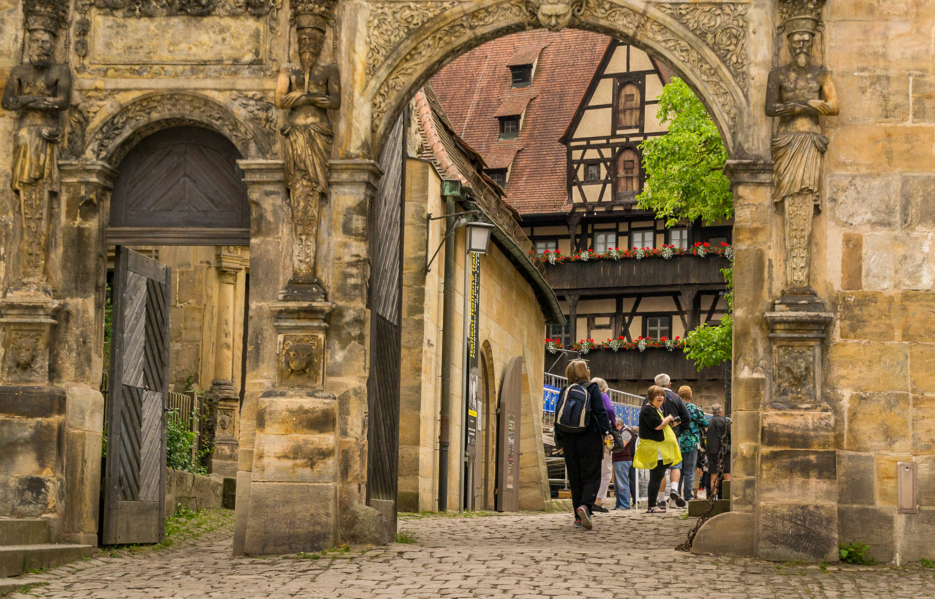 Entry gates to the Old Palace (Alte Hofhaltung, the former residential and farm buildings of the episcopal court, which were built from the 15th century on the site of the palace of Emperor Heinrich II.