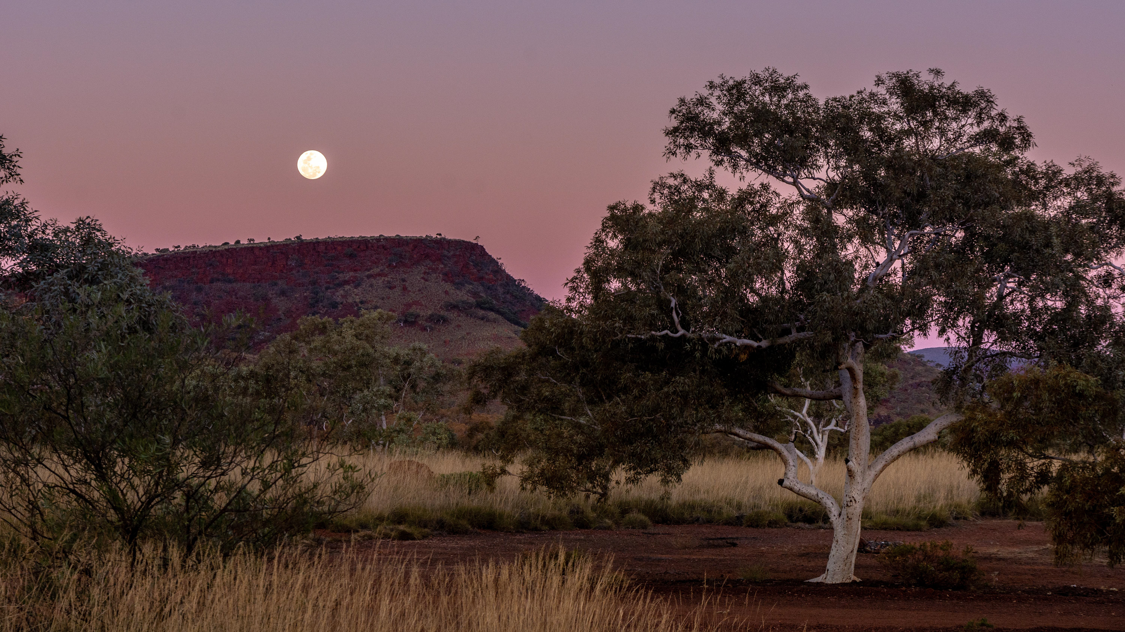 A full moon rising above the ranges of Hamersley Gorge
