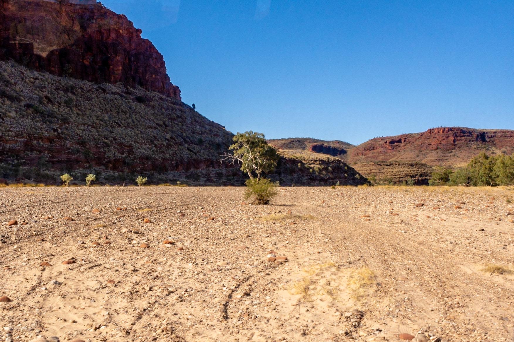 Crossing the dry bed of the Finke River as we make our way to Palm Valley