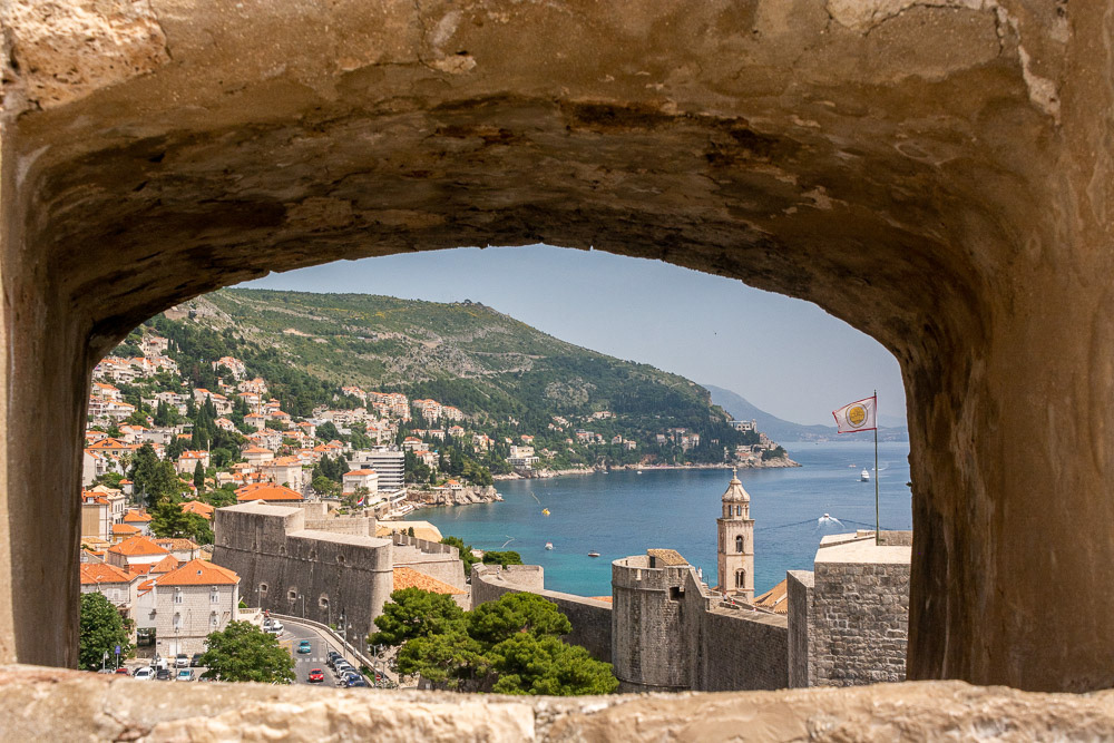 Rampart windows provide a birds eye view along the fortified walls and the Adriatic coastline.