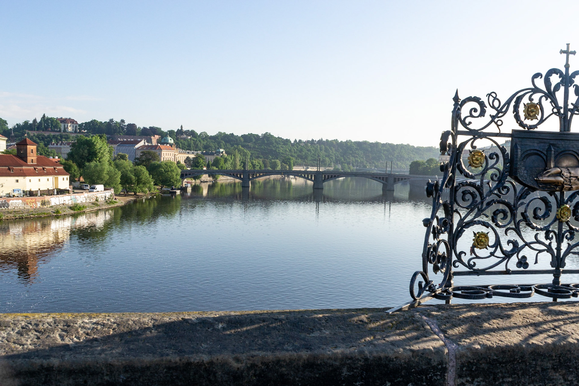 Vltava River downstream view from the Charles Bridge