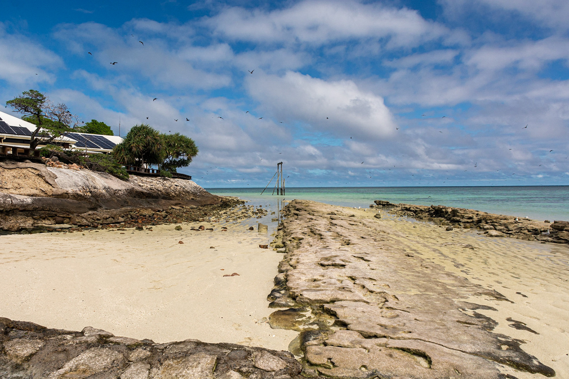 North beach looking to resort and historic gantry.