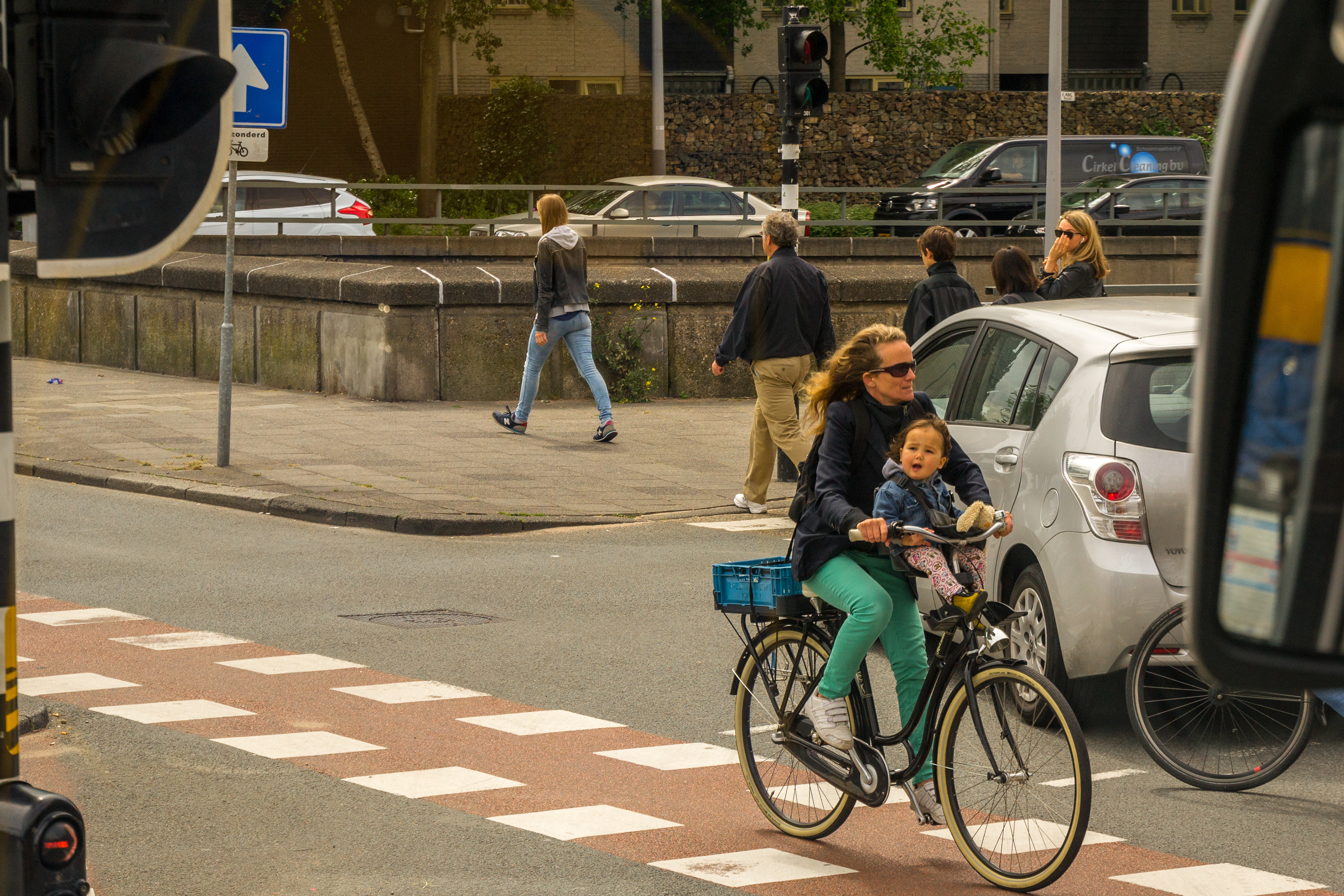 Mother and child on the most popular form of transport in the city.