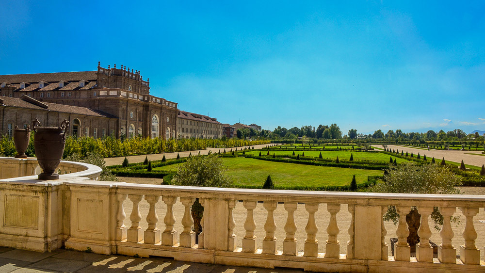 The Royal Palace of Venaria gardens viewed from the Palace terrace.