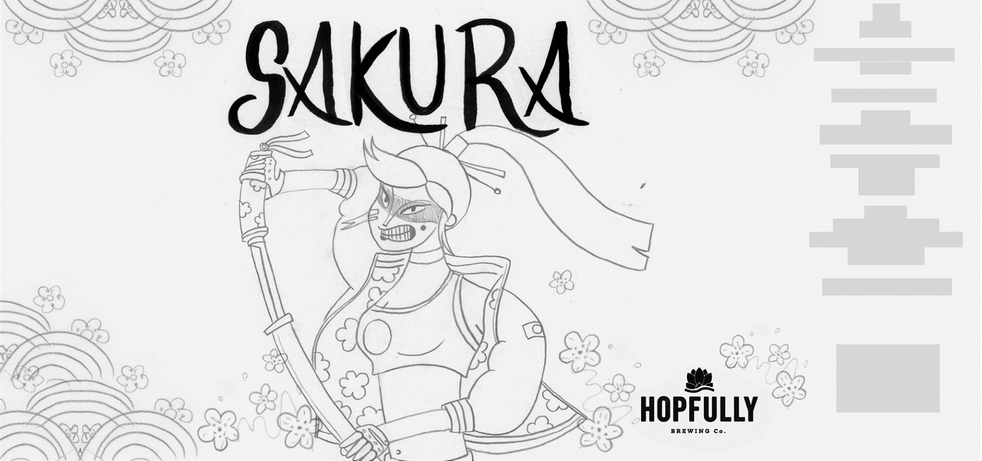 Early concept sketch of female samurai warrior character