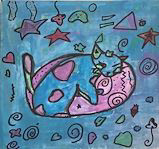 RUBY LAMBRAKIS ROBINSON_BLUE AND PURPLE KITTY ON BLUE BED