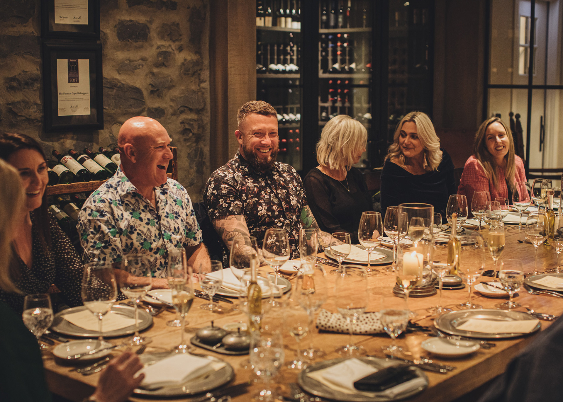 Guests enjoying dinner in the Underground Cellar at The Farm Cape Kidnappers