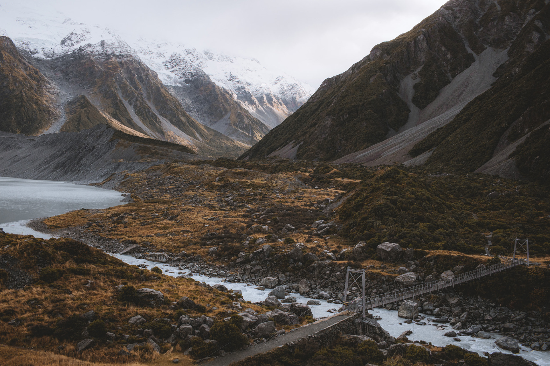 Looking across the Hooker Valley Walk in Aoraki/Mount Cook National Park