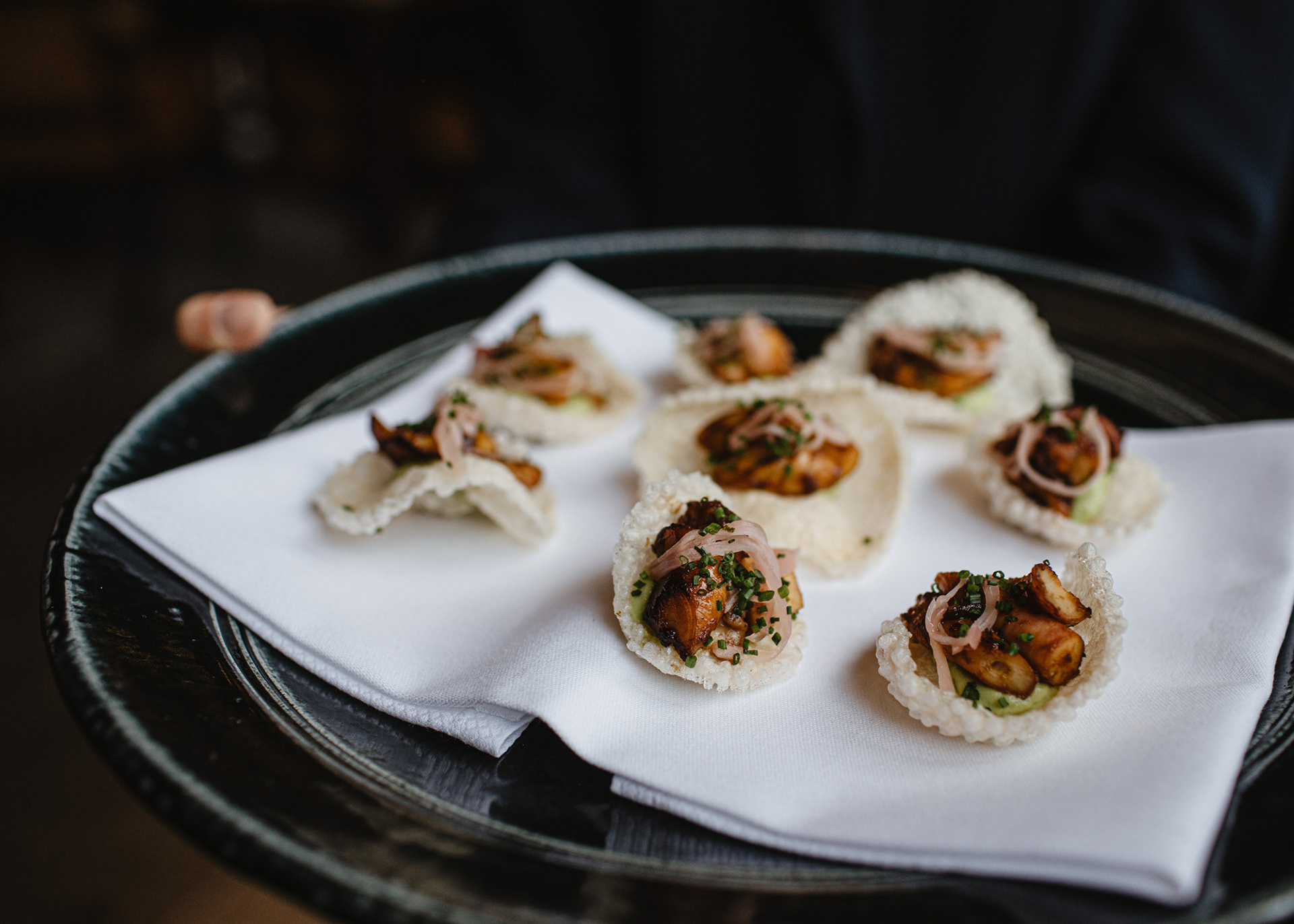 An offering of canapes at The Farm Cape Kidnappers