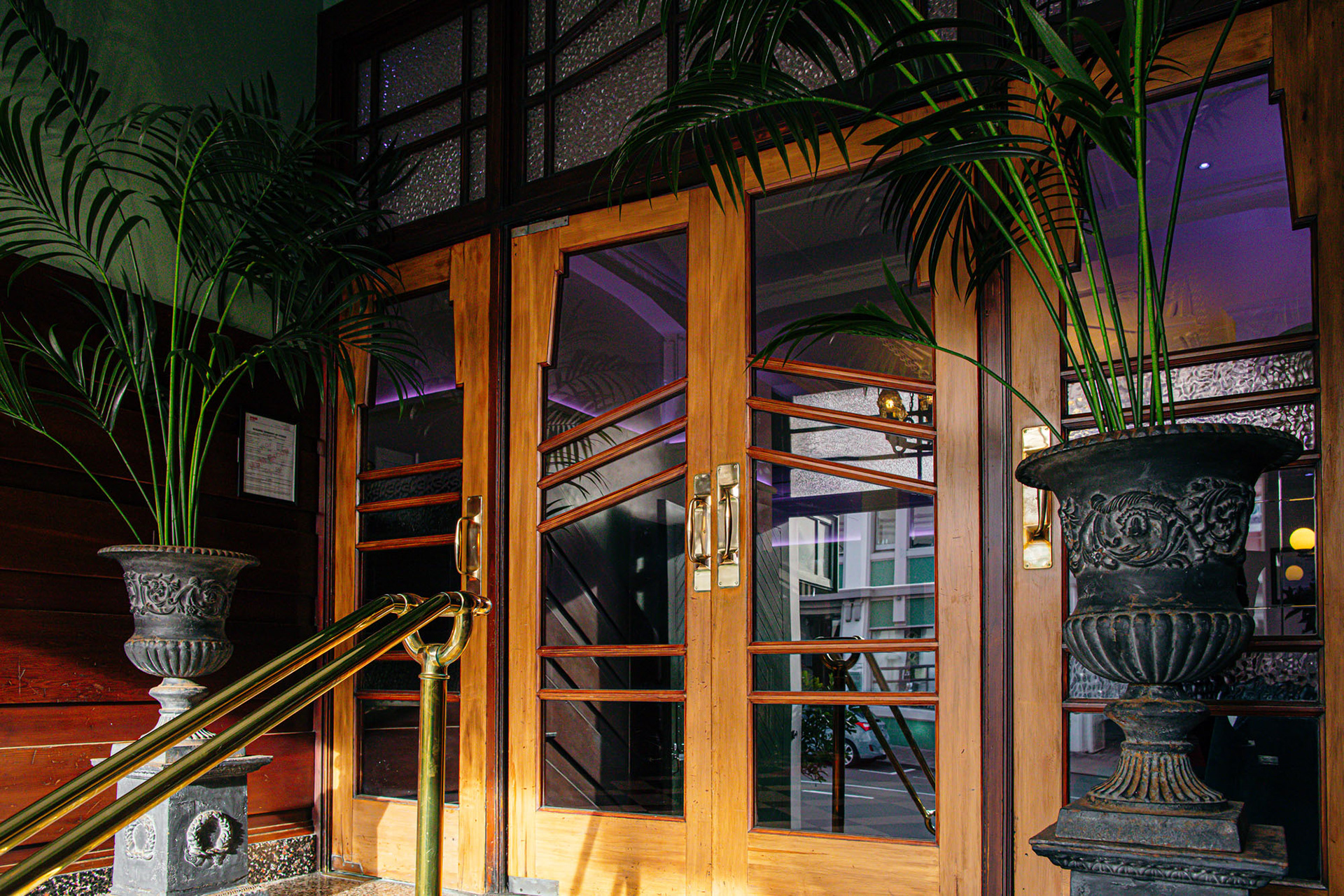 Art Deco entrance doors to the hotel