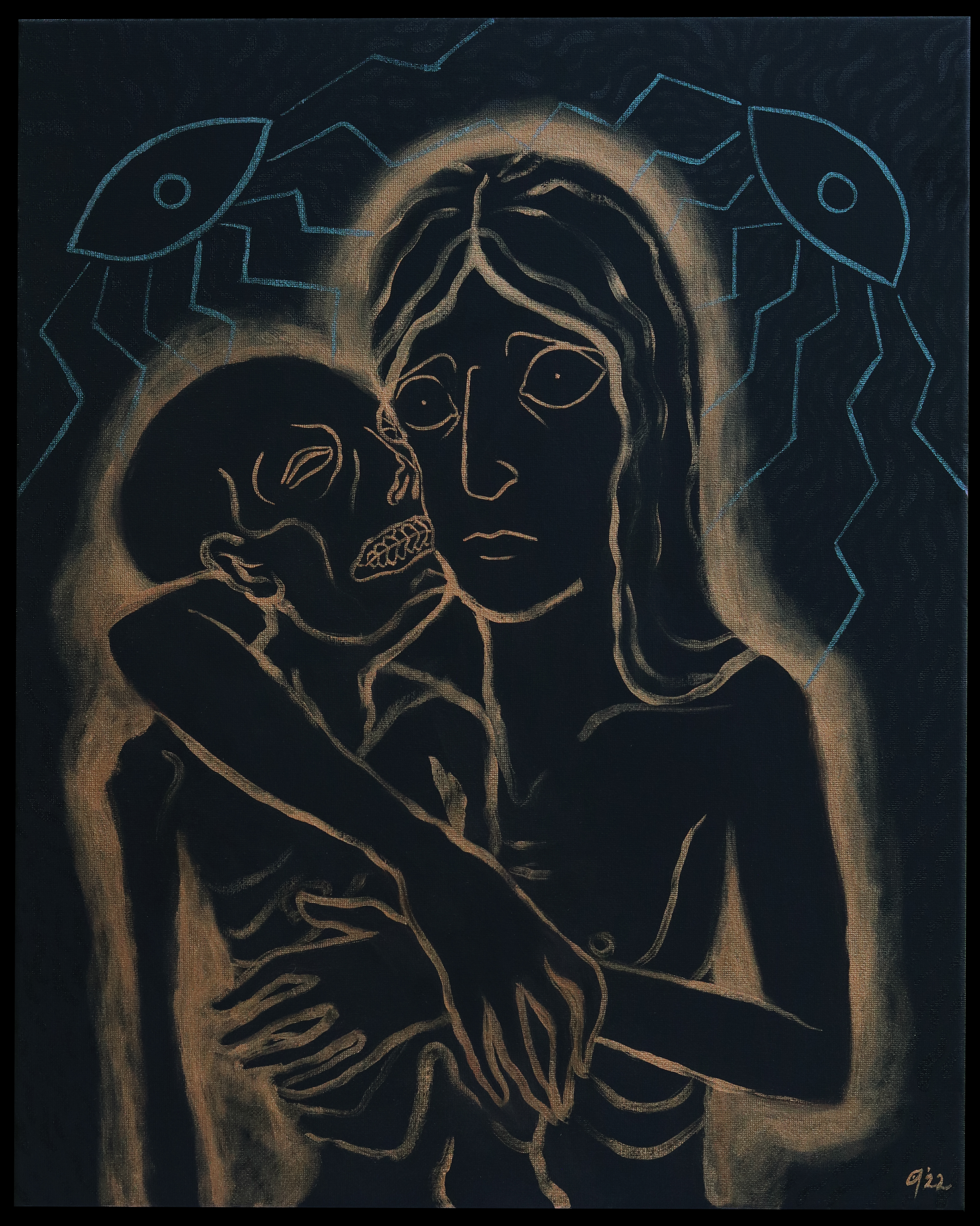 Vulture: Hunger and Lust (2022) - Gesso, mineral pigments, and acrylic medium on wood board (16” x 20”)