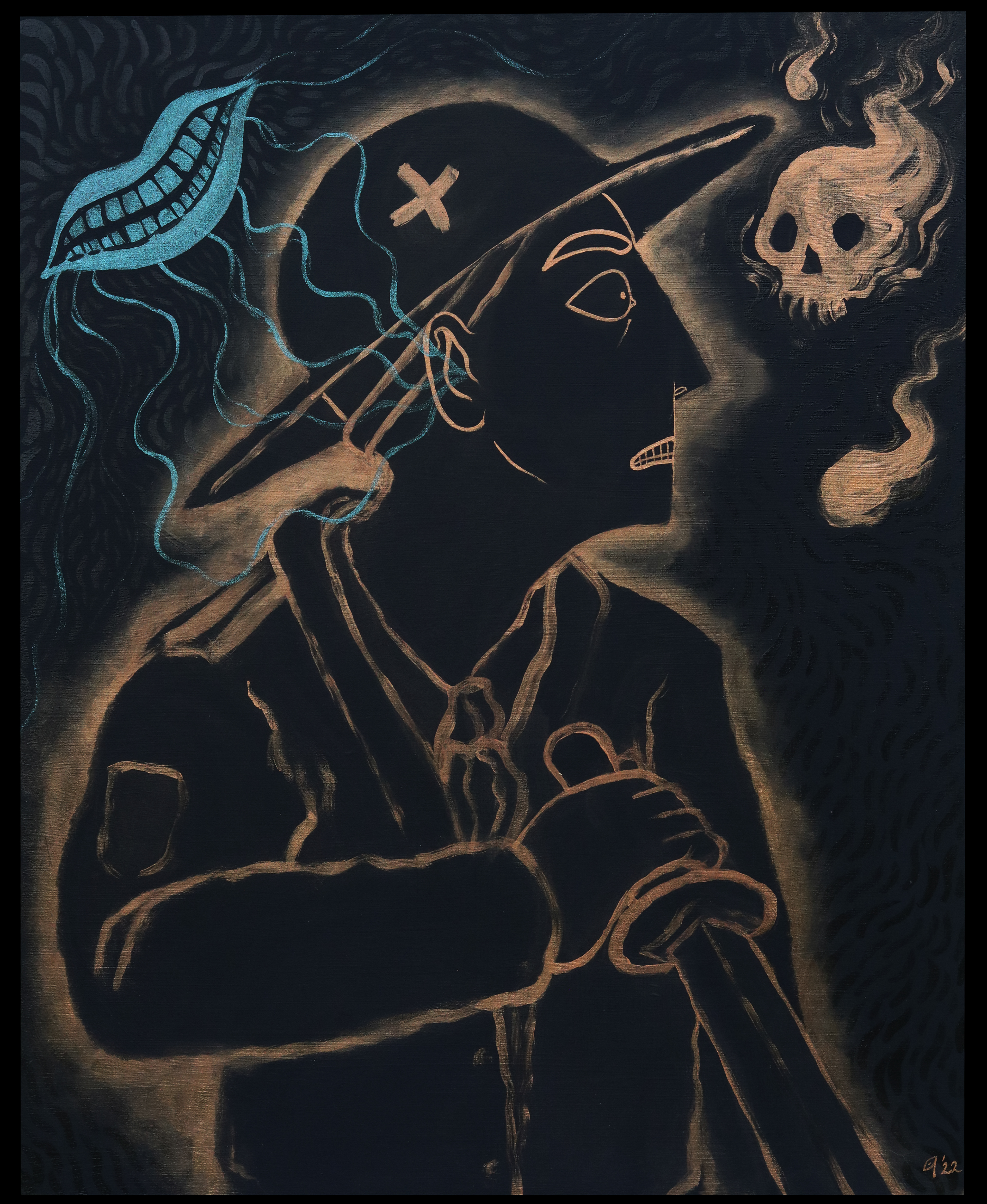 Soldier: Fear and Violence (2022) - Gesso, mineral pigments, and acrylic medium on wood board (16” x 20”)