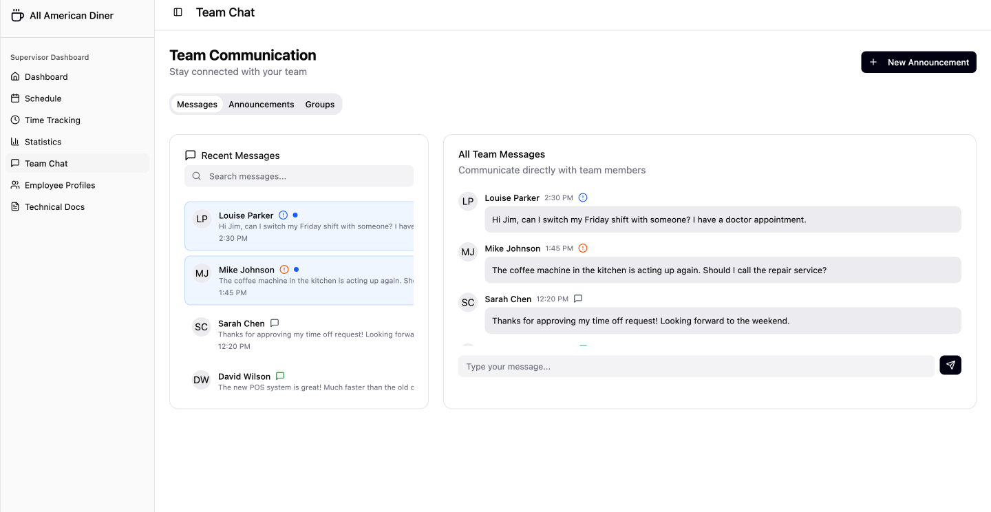 Team Chat Desktop Supervisor Screen