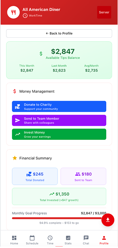 Money earn management screen