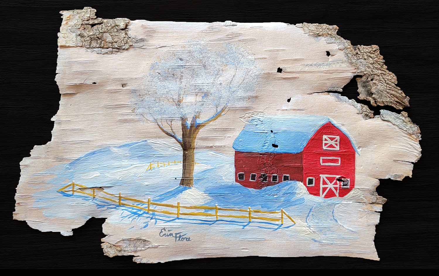 4"x6" Snowy Farm on Birch