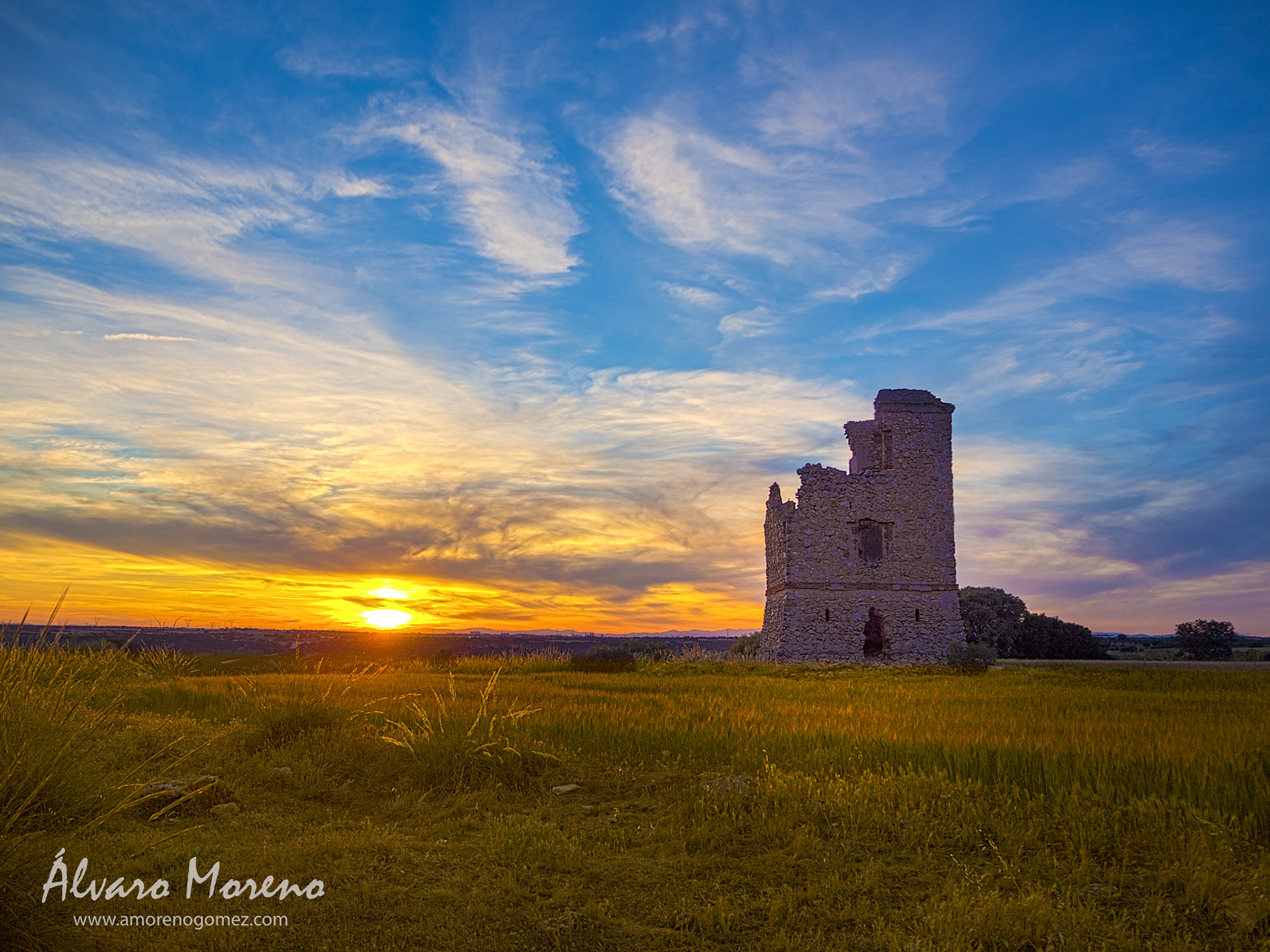 Sunset on the optical telegraph Perales de Tajuña, Madrid, Spain.