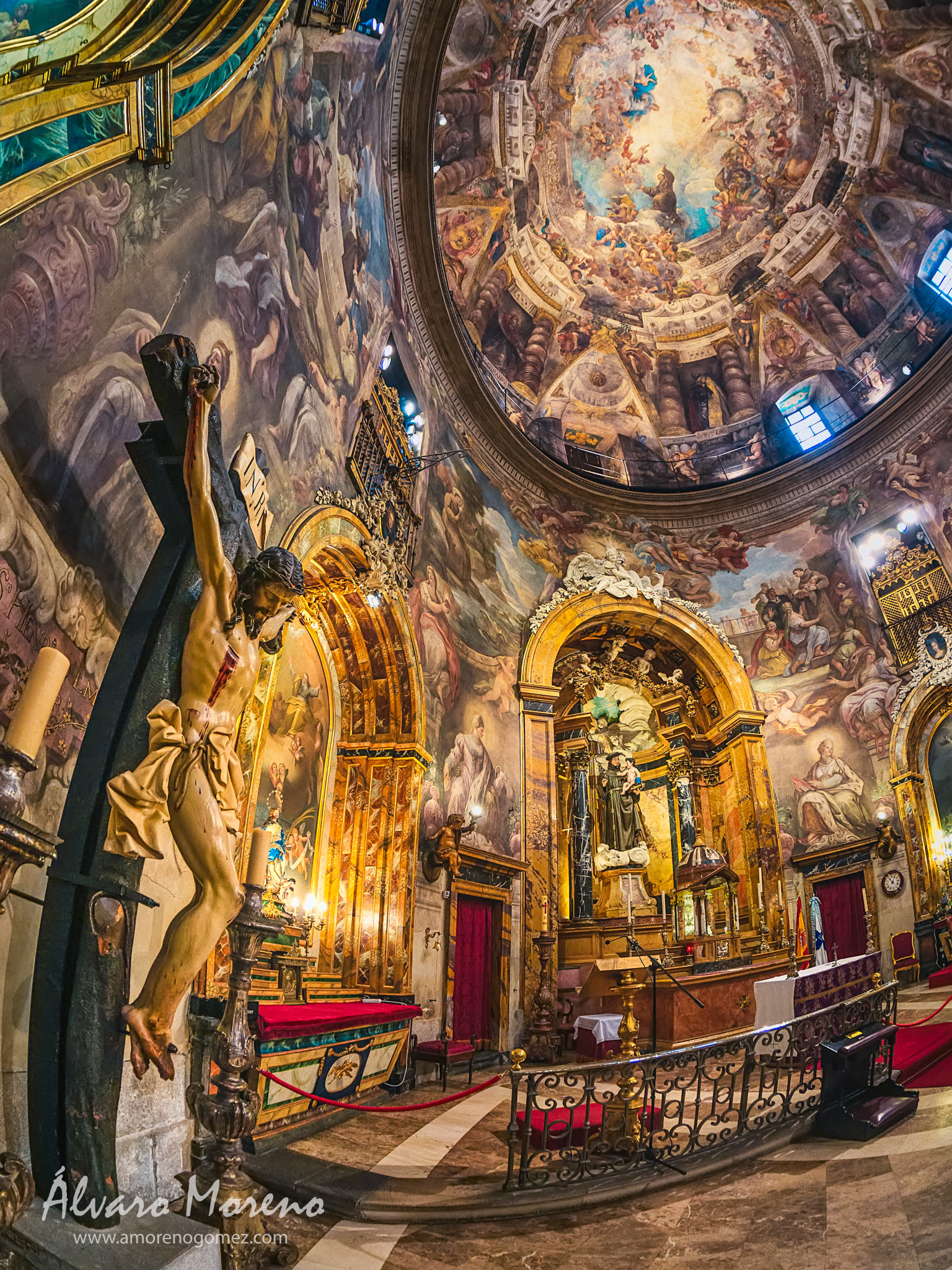 Christ, altar and dome of the church of San Antonio de los Alemanes in Madrid, Spain