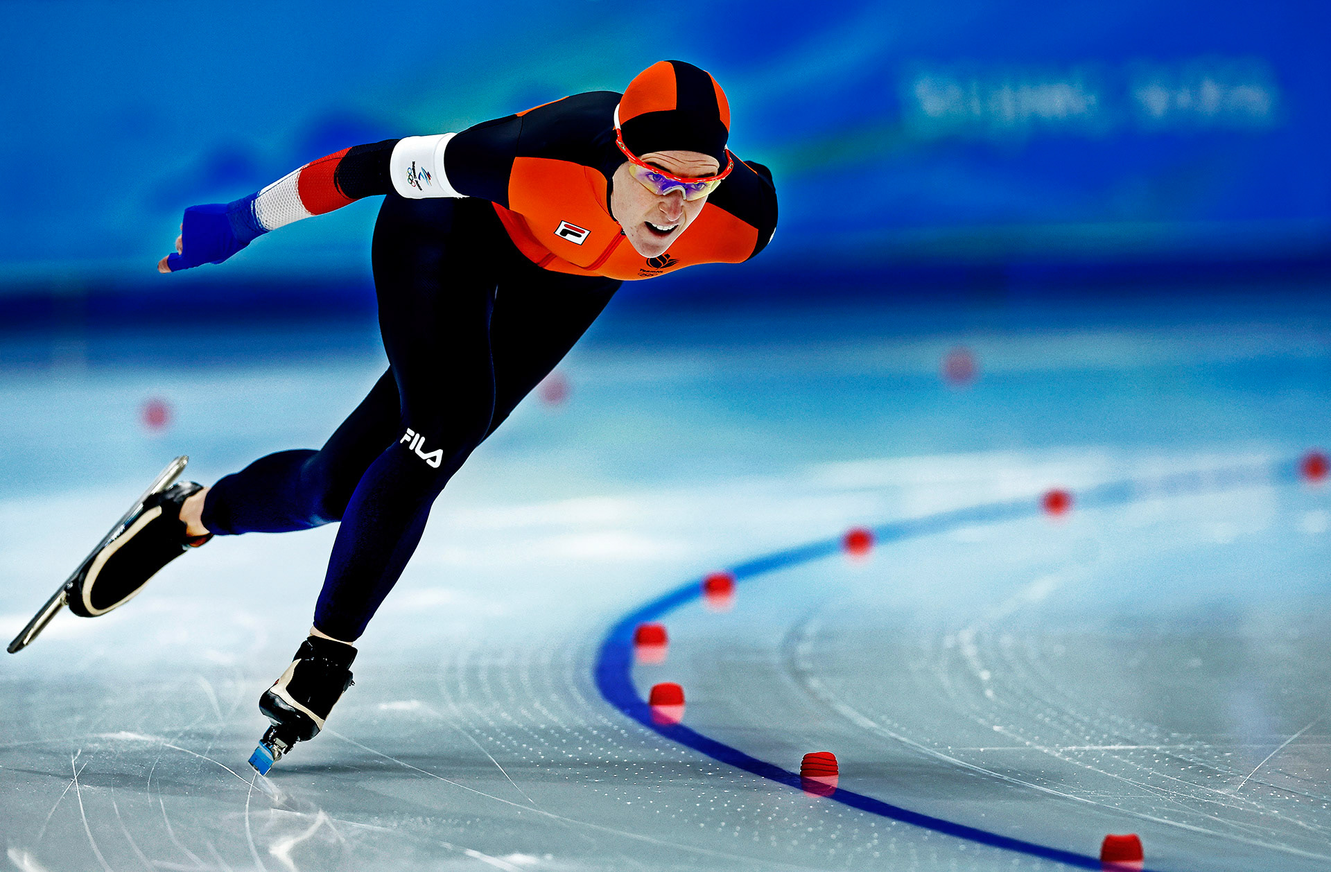 Ireen Wust vastberaden op weg naar goud op de 1500 meter. Een unieke prestatie.Foto: Pim Ras