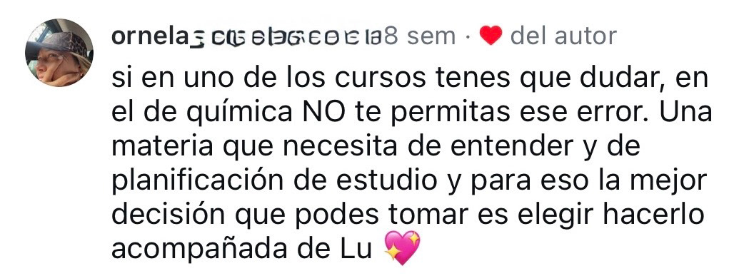 Orne destaca que la ayude a entender química y a organizarse.