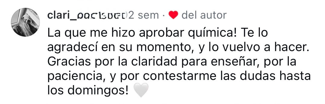 Clari: "Gracias por la claridad para enseñar, por la paciencia y por contestarnos las dudas hasta los domingos",