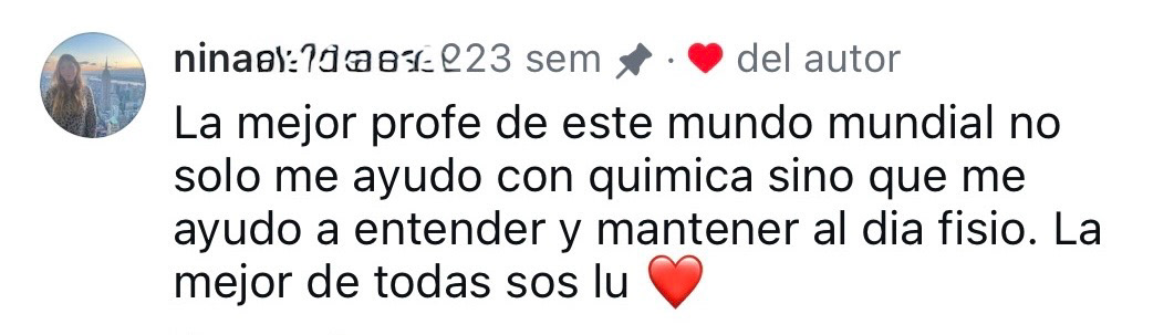 Nina agradece mi ayuda con bioquímica y fisiología.