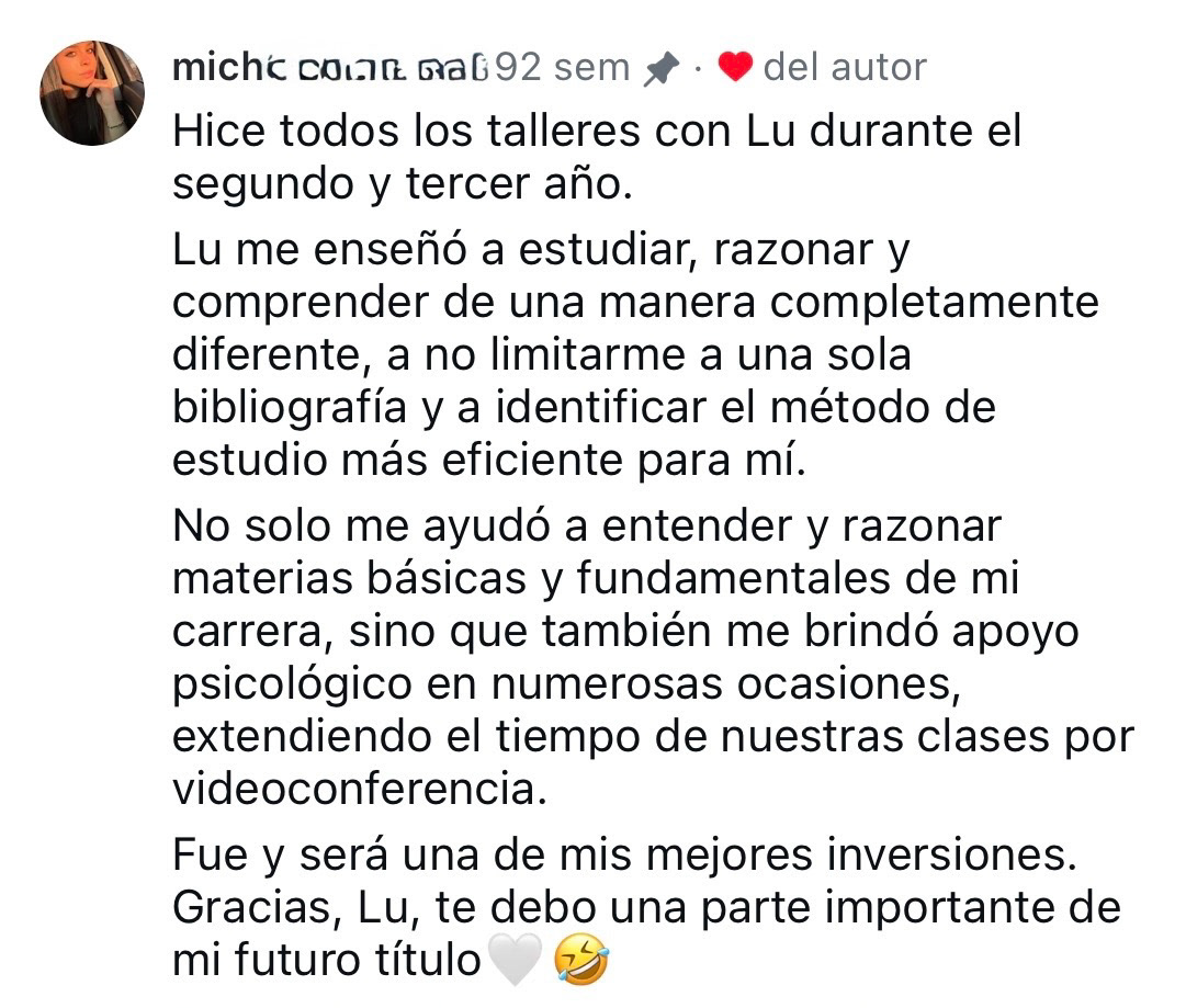 Michi hizo los talleres sincrónicos de Química, Bioquímica, Fisiología, Microbiología y Farmacología. Aprendió a razonar y a usar diferentes bibliografías.